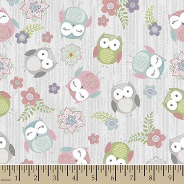 Comfy Owl and Flower Toss on Gray Flannel