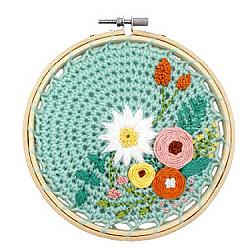 Crochet Hoop Kit - Flowers Aqua 6"
