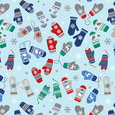 Winter Wonders Cozy Mittens Blue Flannel BEN14820F-05