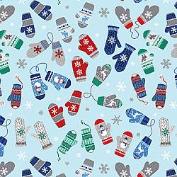 Winter Wonders Cozy Mittens Blue Flannel BEN14820F-05