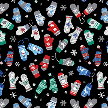Winter Wonders Cozy Mittens Black Flannel BEN14820F-12