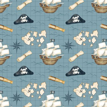Treasure Map Blue Flannel