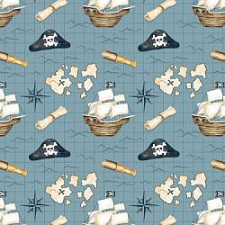 Treasure Map Blue Flannel