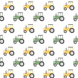 Tractors Yellow Green on White Camelot Flannel