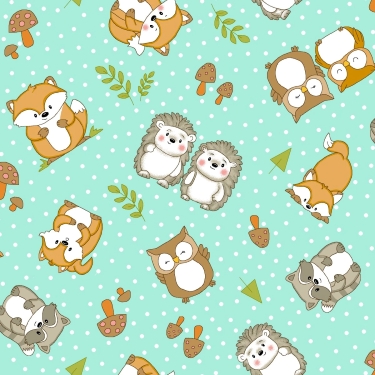 Comfy Woodland Animals on Aqua Flannel
