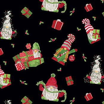 Gnome for Christmas Main Black Flannel - 10" Remnant