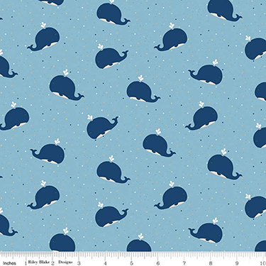 Whales Blue Flannel - 9" Remnant