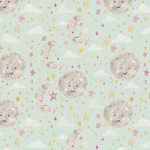 Baby Girl Nursery Moon Star Mint Flannel F11442