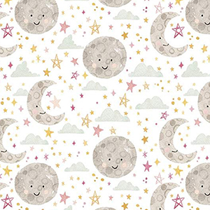 Baby Girl Nursery Moon Star White Flannel F11442