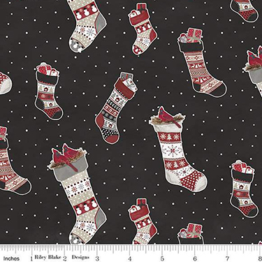 Hello Winter Stockings Black Flannel F11941