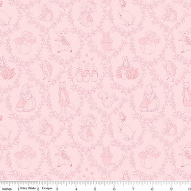 Peter Rabbit Friends Toile Pink Flannel F16790