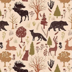 Into the Woods Animals Cream Flannel F16792