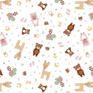 Baby Girl Animal Toss White Flannel F17501