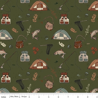 Let's Wander Gone Fishing Forest Flannel F17504