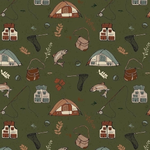 Let's Wander Gone Fishing Forest Flannel F17504