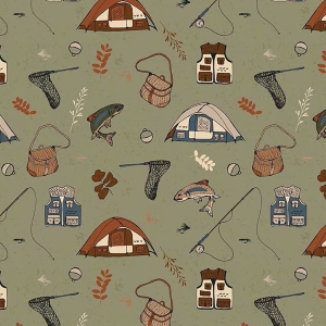 Let's Wander Gone Fishing Sage Flannel F17504