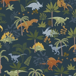 Cretaceous Jungle Dinos Navy Flannel F17506
