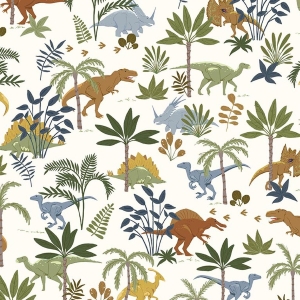 Cretaceous Jungle Dinos Off White Flannel F17506