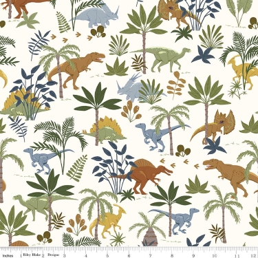 Cretaceous Jungle Dinos Off White Flannel F17506
