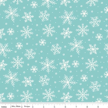 The North Pole Snowflakes Aqua Flannel F17752