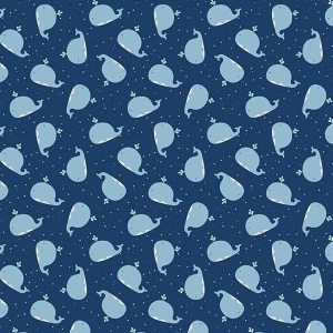 Love You to the Moon Whales Navy Flannel F1823