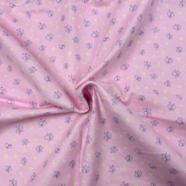 Tiny Purple Butterflies on Pink Flannel