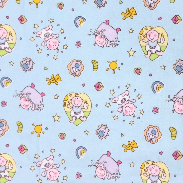 Babies and Hearts on Blue Flannel