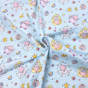 Babies and Hearts on Blue Flannel
