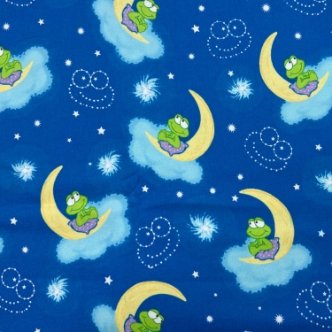 Frogs and Moons on Blue Flannel