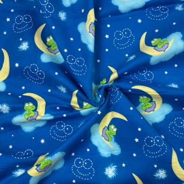 Frogs and Moons on Blue Flannel