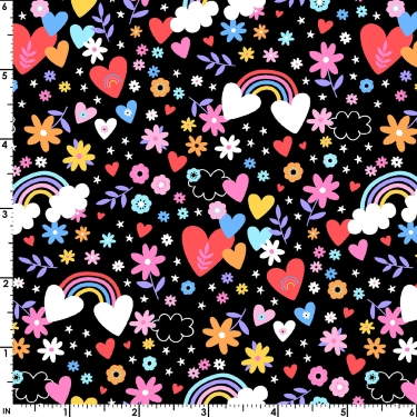Playtime Flannel Hearts and Rainbows Black MASF10451-J