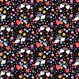Playtime Flannel Hearts and Rainbows Black MASF10451-J