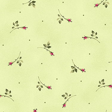 FQ Single - Wild Rose Rosebuds Green Flannel MASF7890-G