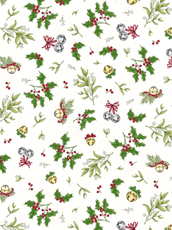 Christmas Joys Holly Mistletoe White Flannel - 12" Remnant