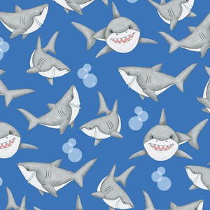 Comfy Smiling Sharks Flannel - 28" Remnant