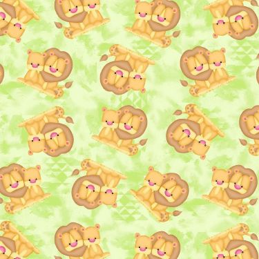 Comfy Lion and Cub on Light Green Flannel