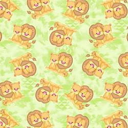 Comfy Lion and Cub on Light Green Flannel