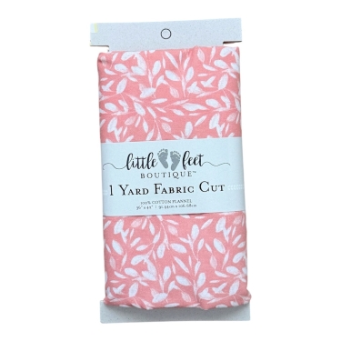 1 YD CUT - White Leaves on Coral Flannel