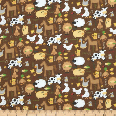 Alpine Farm Animal Brown Flannel - 25" Remnant