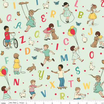 Sidewalks Children at Play Teal Flannel - 24" Remnant