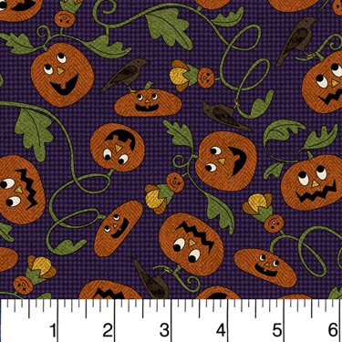 Pumpkin Party Patch Purple Flannel - 9" Remnant