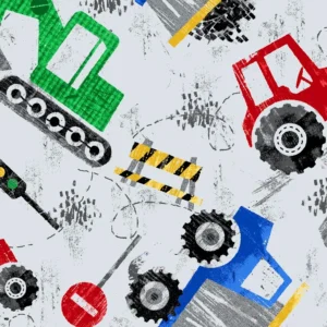 Comfy Construction Tractors and Signs on Gray Flannel