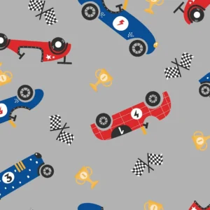 Comfy Colorful Race Cars Gray Flannel