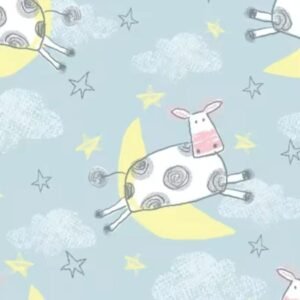 Comfy Cow Jumps Over Moon Blue Flannel - 10" Remnant