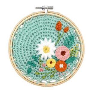 Crochet Hoop Kit - Flowers Aqua 6"