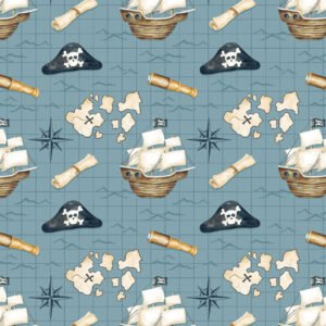 Treasure Map Blue Flannel