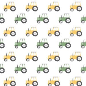 Tractors Yellow Green on White Camelot Flannel
