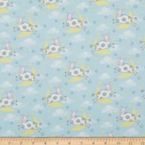 FQ Single - Comfy Cow Jumps Over Moon Blue Flannel