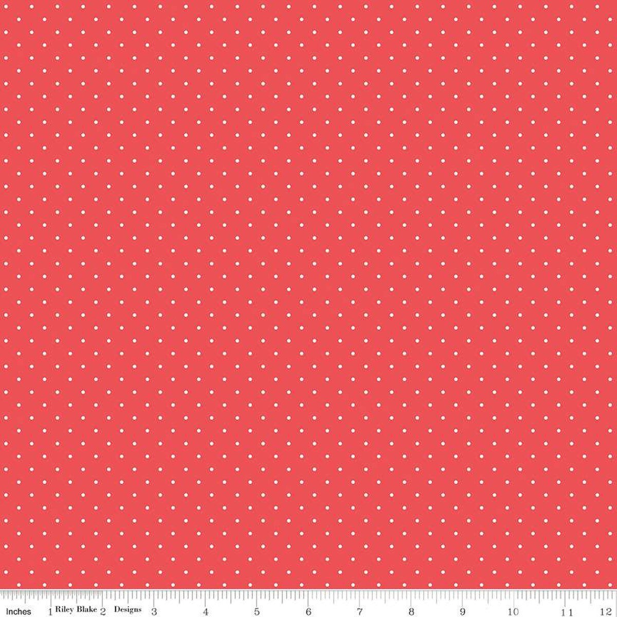 Dots White on Red Flannel F16028