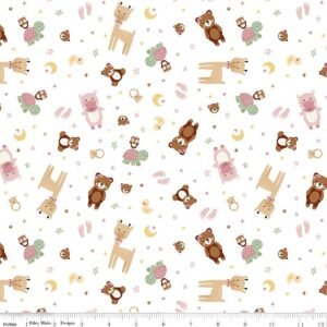 Baby Girl Animal Toss White Flannel F17501